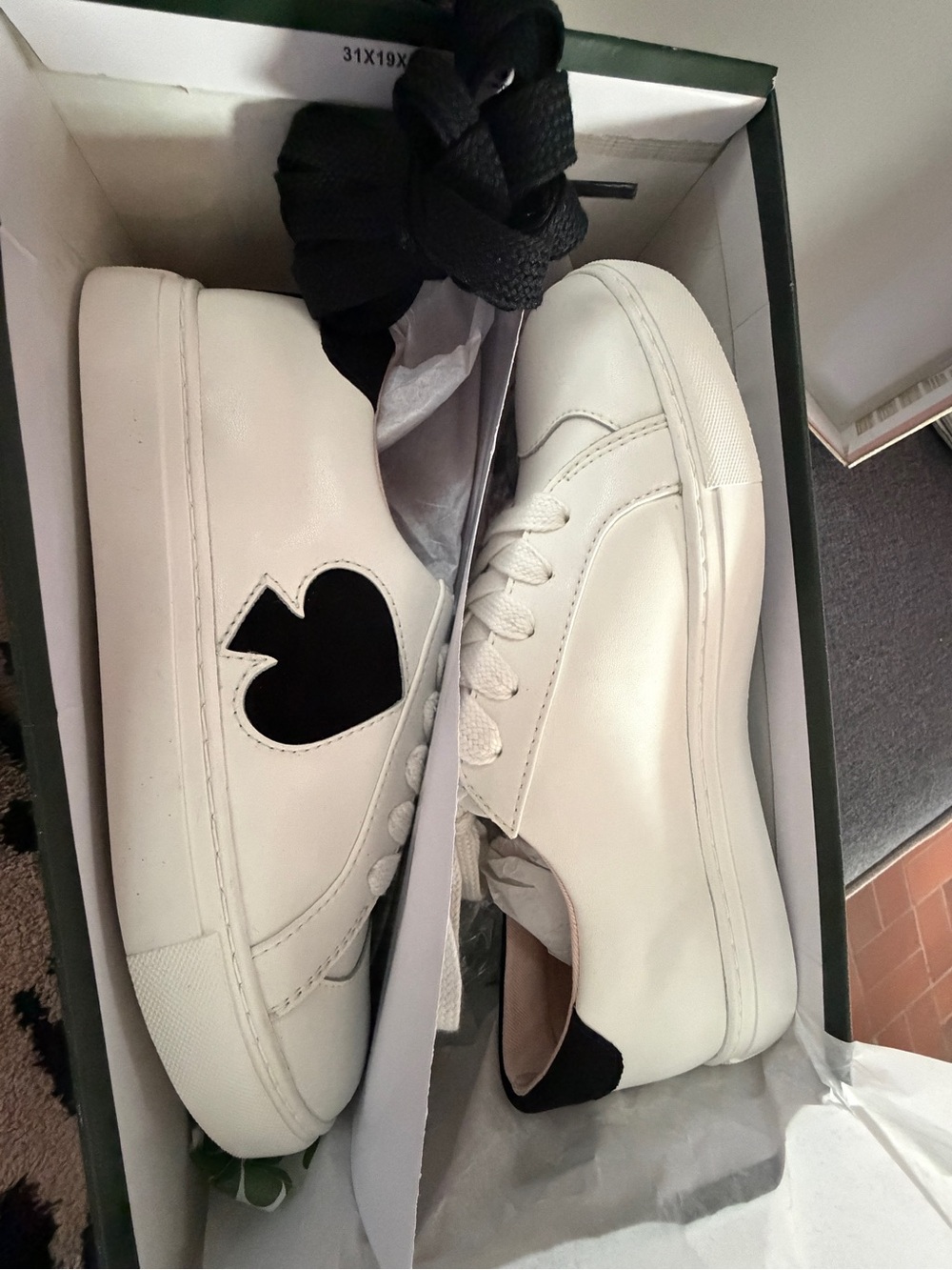 kate spade White Leather Sneakers with Black Heart Motif